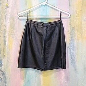 Black LEATHER Mini Short SKIRT Sexy Clubbing Dark GOTH Punk COSPLAY 26 raw hem
